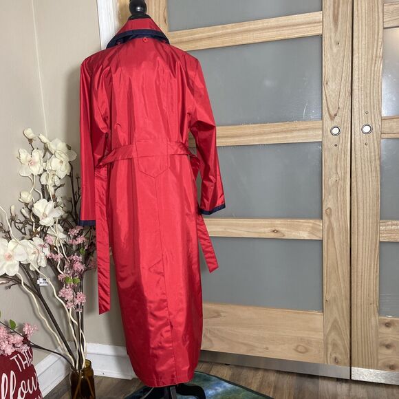 J Gallery Petite 5/6 Red Long Coat Vintage Colorful 80s Vintage Trench VTG - Picture 2 of 8